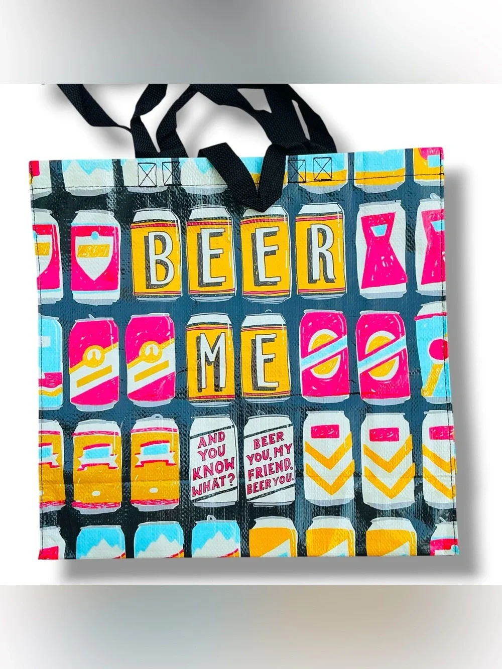NWT Blue Q BEER ME Huge Market Shopper Beach Party Tote Adult Humor Recycled